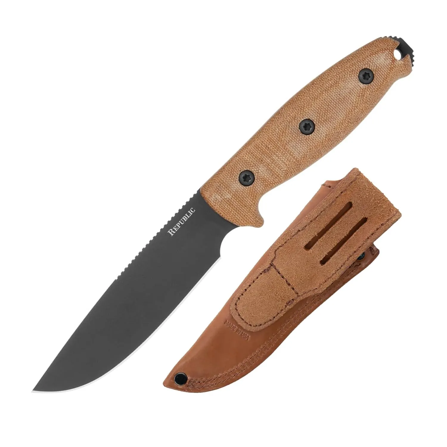 Cold Steel Republic Bushcraft 5" S35VN Drop Point Razor-Sharp Blade 5" Micarta Handle Tactical Outdoor Fixed Blade Knife w/Leather Sheath