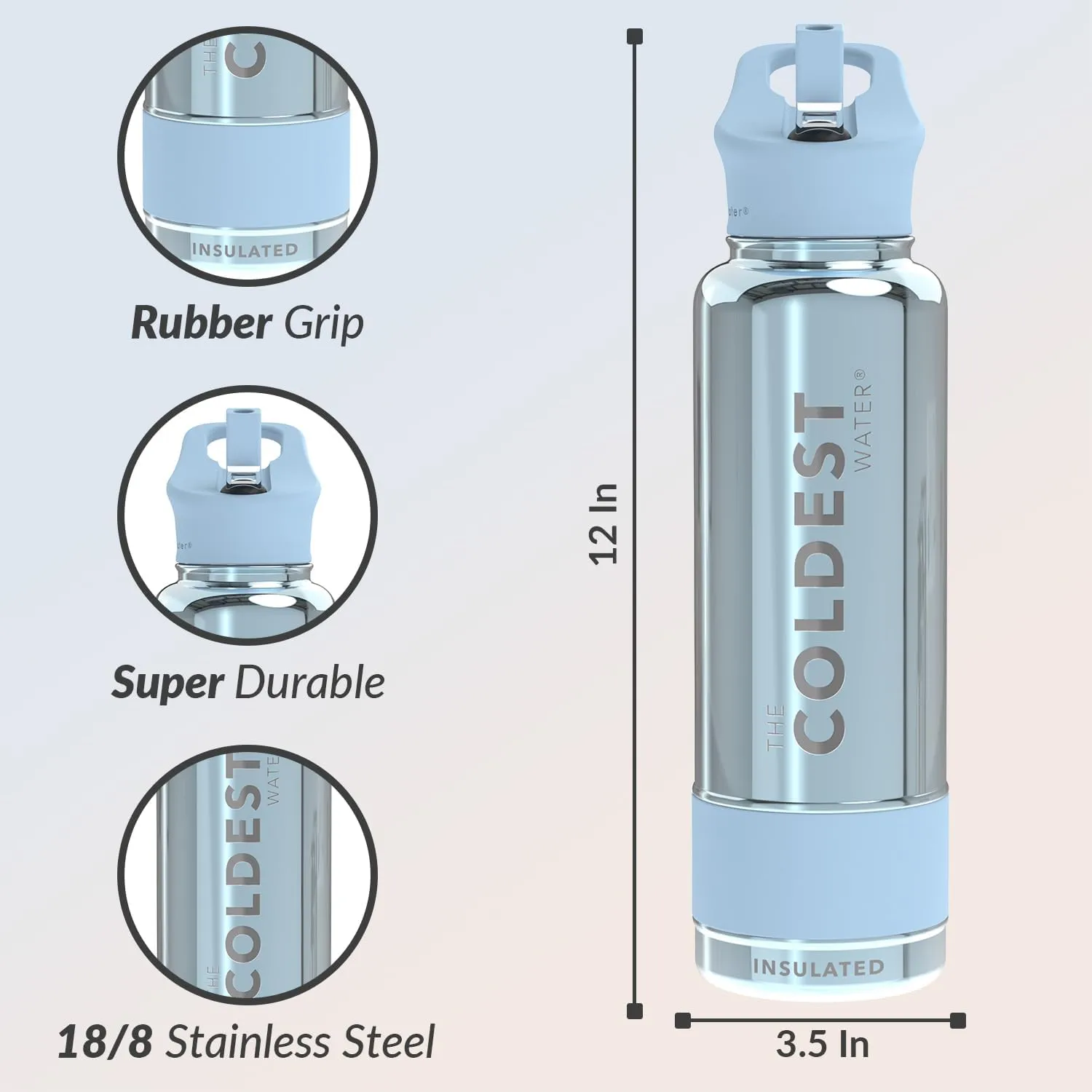 Coldest Insulated Water Bottle with Straw Lid - Stainless Steel Metal Thermos for Men & Women (Blue Reflections, 40 oz)