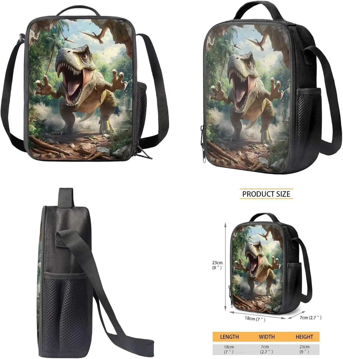 Coldinair 3D Dinosaur School Backpack for Boy Cool School Backpack for Elementary School Boys with Lunch Bag and Pencil Case 4PCS Set Bookbag 17 inch Waterproof School Bag with Front Zipper Pocket