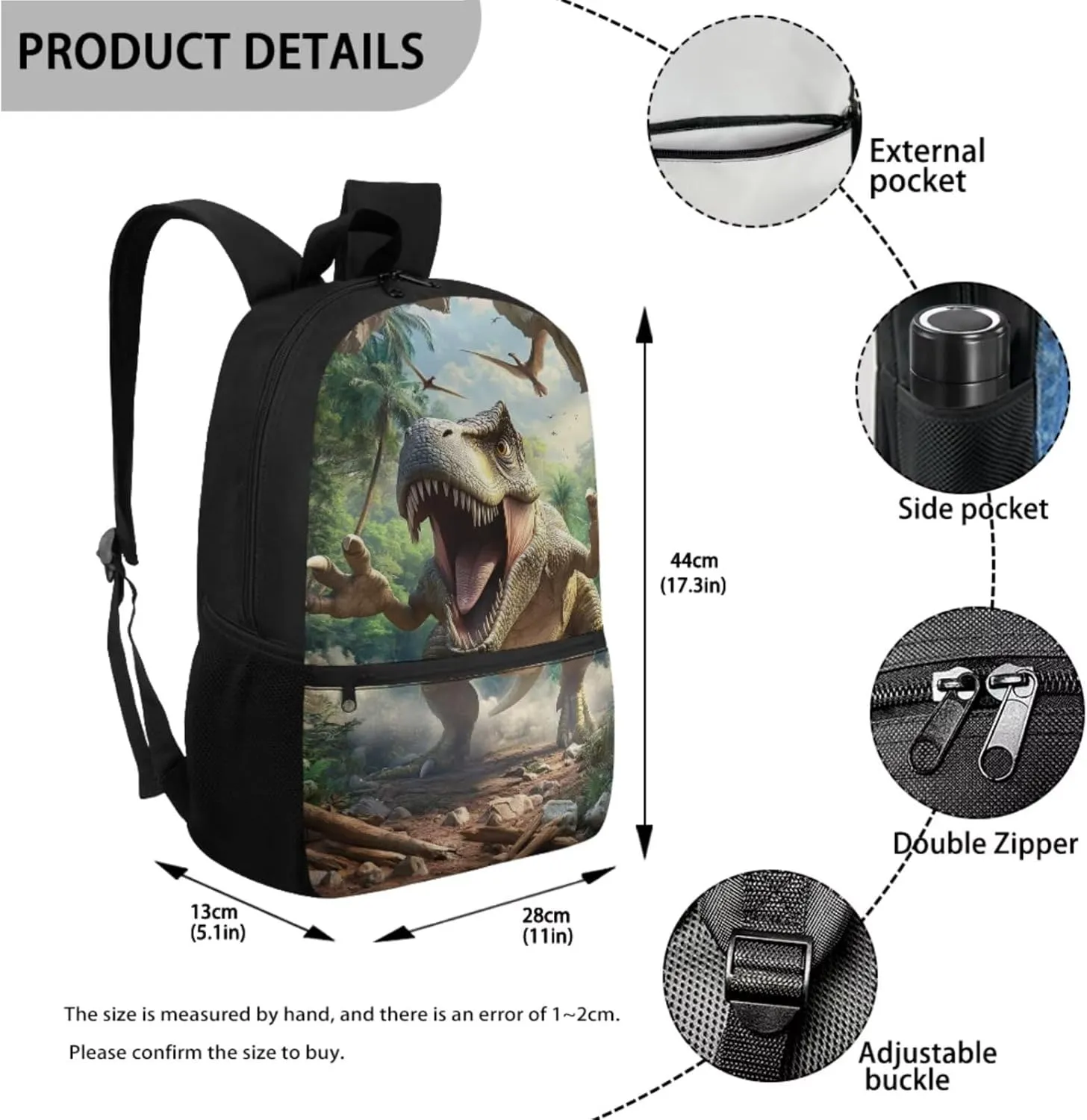 Coldinair 3D Dinosaur School Backpack for Boy Cool School Backpack for Elementary School Boys with Lunch Bag and Pencil Case 4PCS Set Bookbag 17 inch Waterproof School Bag with Front Zipper Pocket