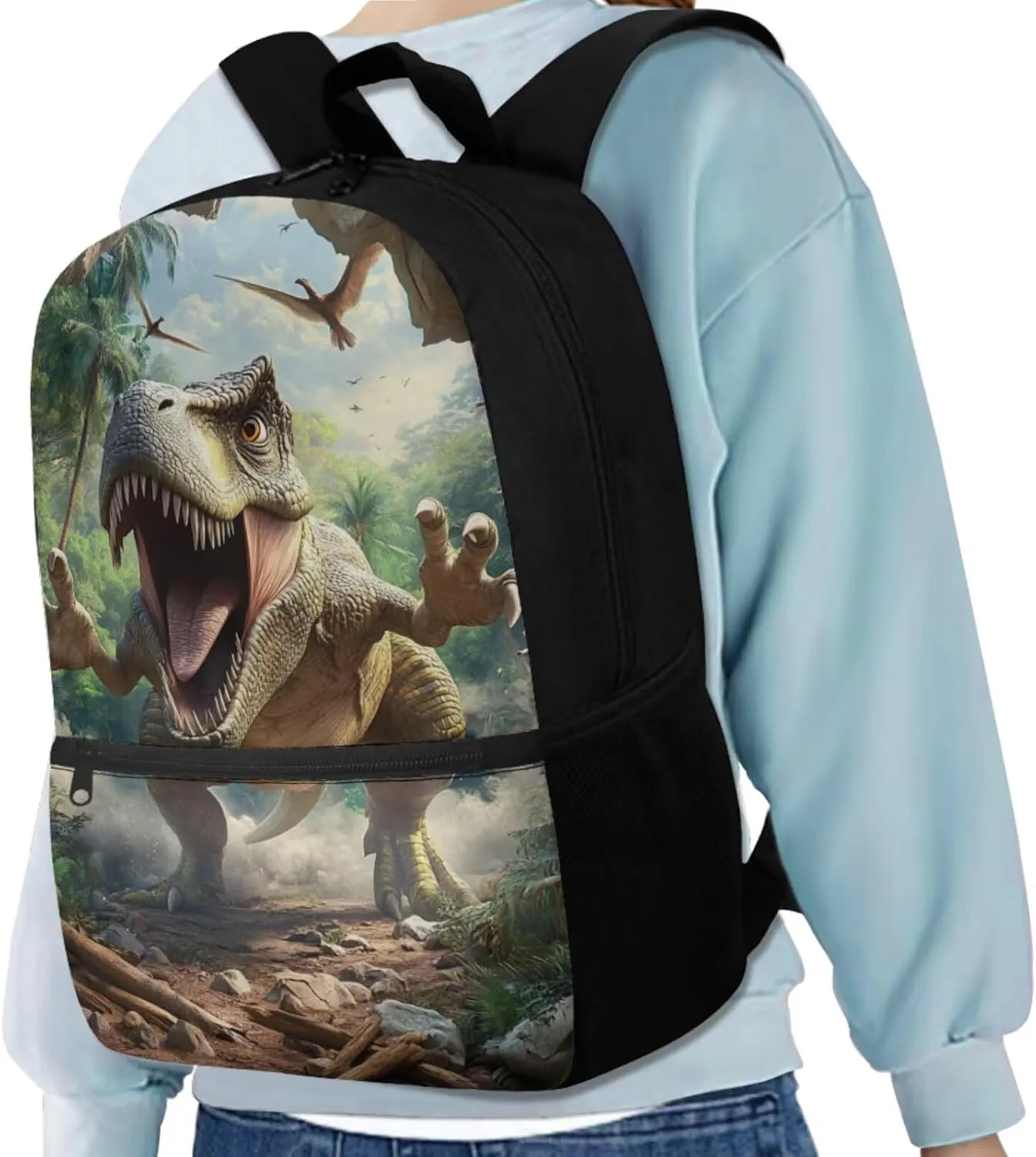 Coldinair 3D Dinosaur School Backpack for Boy Cool School Backpack for Elementary School Boys with Lunch Bag and Pencil Case 4PCS Set Bookbag 17 inch Waterproof School Bag with Front Zipper Pocket