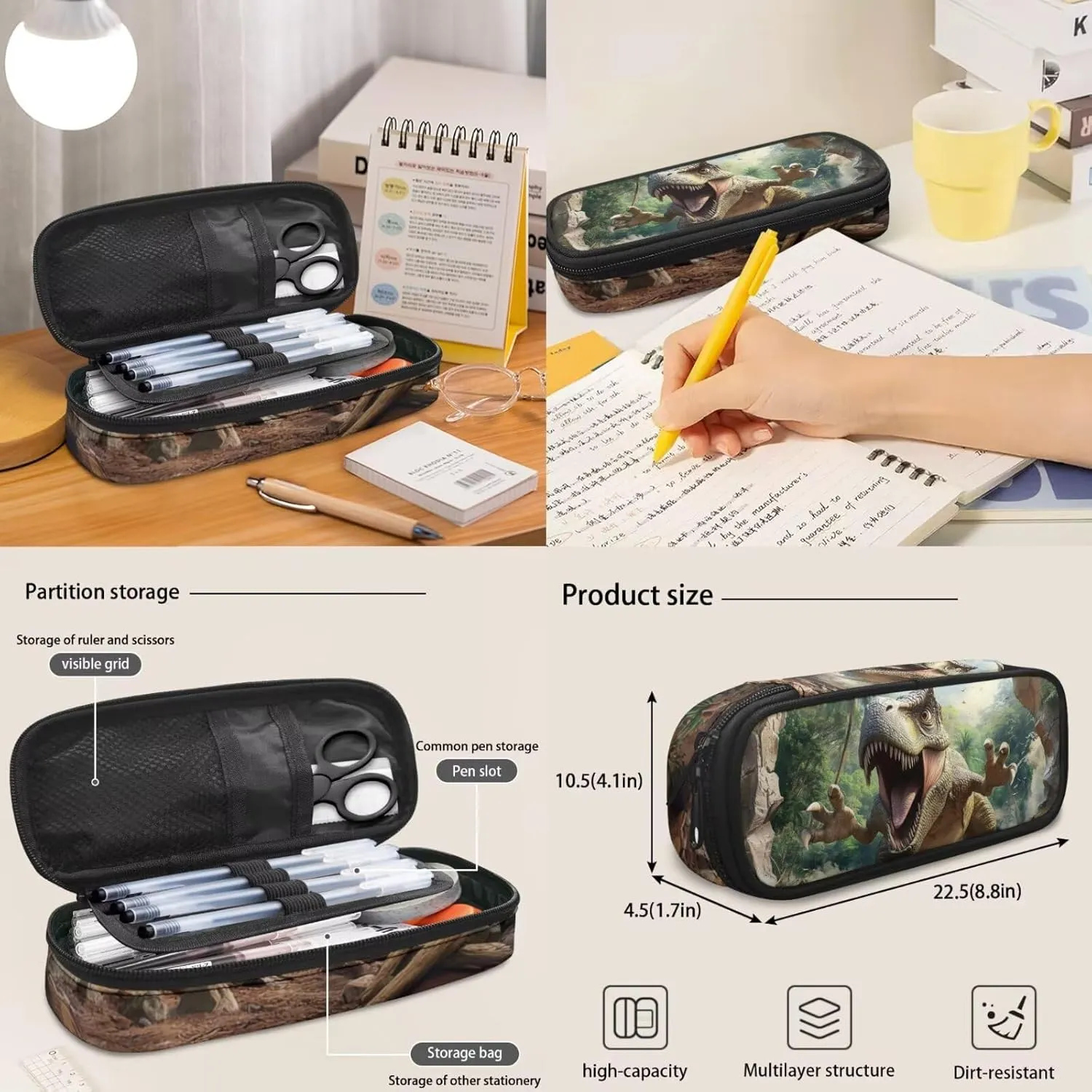 Coldinair 3D Dinosaur School Backpack for Boy Cool School Backpack for Elementary School Boys with Lunch Bag and Pencil Case 4PCS Set Bookbag 17 inch Waterproof School Bag with Front Zipper Pocket