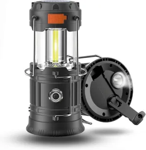 Collapsible LED Camping Lantern Hand Crank & Solar Rechargeable Lightweight Flashlight Essential Lanterns for Power outages