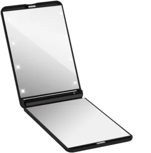 Collapsible LED Lighted Makeup Mirror Portable Dual Sided Vanity Mirror with LED Lights Rotation and Compact Design for for Travel and Makeup Application Black