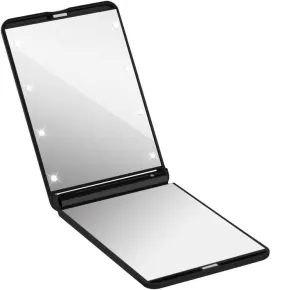 Collapsible LED Lighted Makeup Mirror Portable Folding Vanity Mirror with LED Lights Rotation Compact Design for and Travel Black