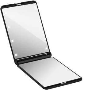 Collapsible LED Lighted Makeup Mirror with Bright LED Lights Portable Compact Folding Design Rotation for Optimal Viewing for Travel and Bathroom Use Black