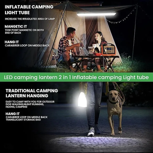 Collapsible Outdoor LED Camping Lantern USB Powered Portable Inflatable Folding Night Light 85CM 48leds Super Bright Camping Light Tent Camping Outdoor Party Lighting