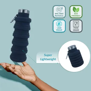 Collapsible Water Bottles 24oz, Odorless BPA-Free Silicone, Leak-Proof Foldable Reusable Bottle - Perfect for Travel Sports Gym Hiking Camping Cycling - Dark Gray