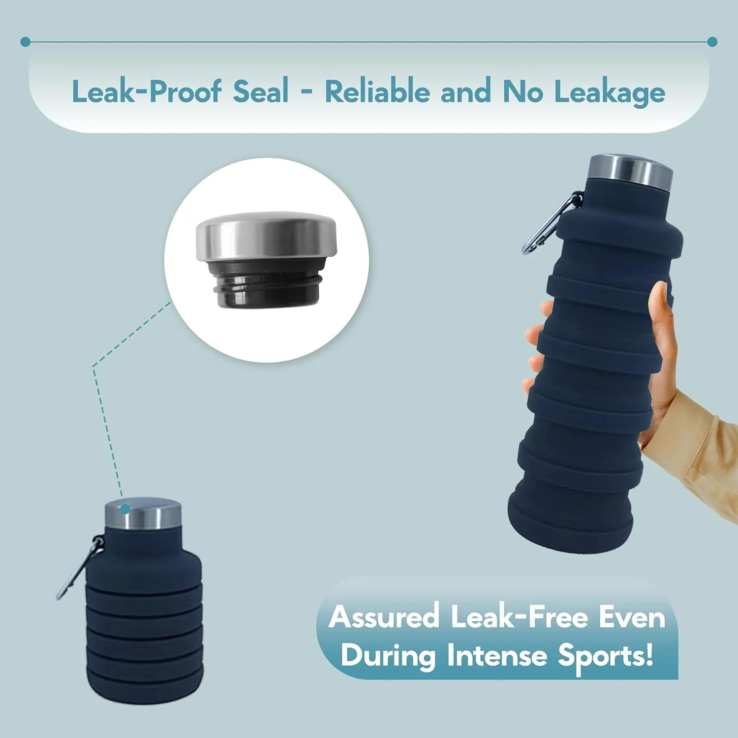 Collapsible Water Bottles 24oz, Odorless BPA-Free Silicone, Leak-Proof Foldable Reusable Bottle - Perfect for Travel Sports Gym Hiking Camping Cycling - Dark Gray