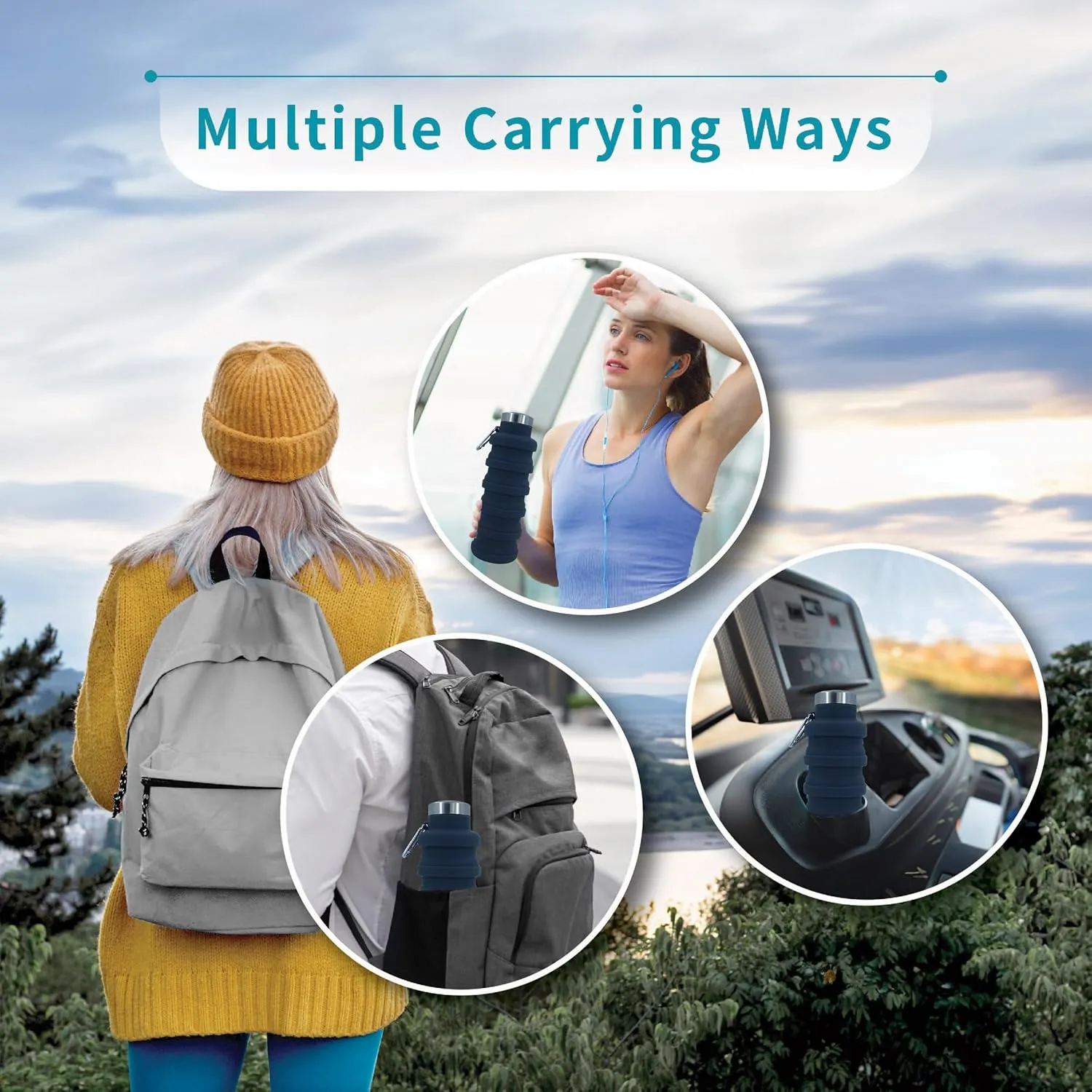 Collapsible Water Bottles 24oz, Odorless BPA-Free Silicone, Leak-Proof Foldable Reusable Bottle - Perfect for Travel Sports Gym Hiking Camping Cycling - Dark Gray