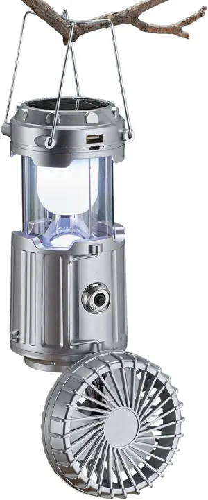 Collections Etc LED Lighted Solar Powered Collapsible Lantern with Fan
