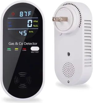 Combination Gas & Carbon Monoxide Detector Plug in Wall, WESHLGD Portable Natural Gas and Carbon Monoxide Detector for Travel, 4 in 1 CO and Gas Detector with Temperature Humidity Display - 1Pack