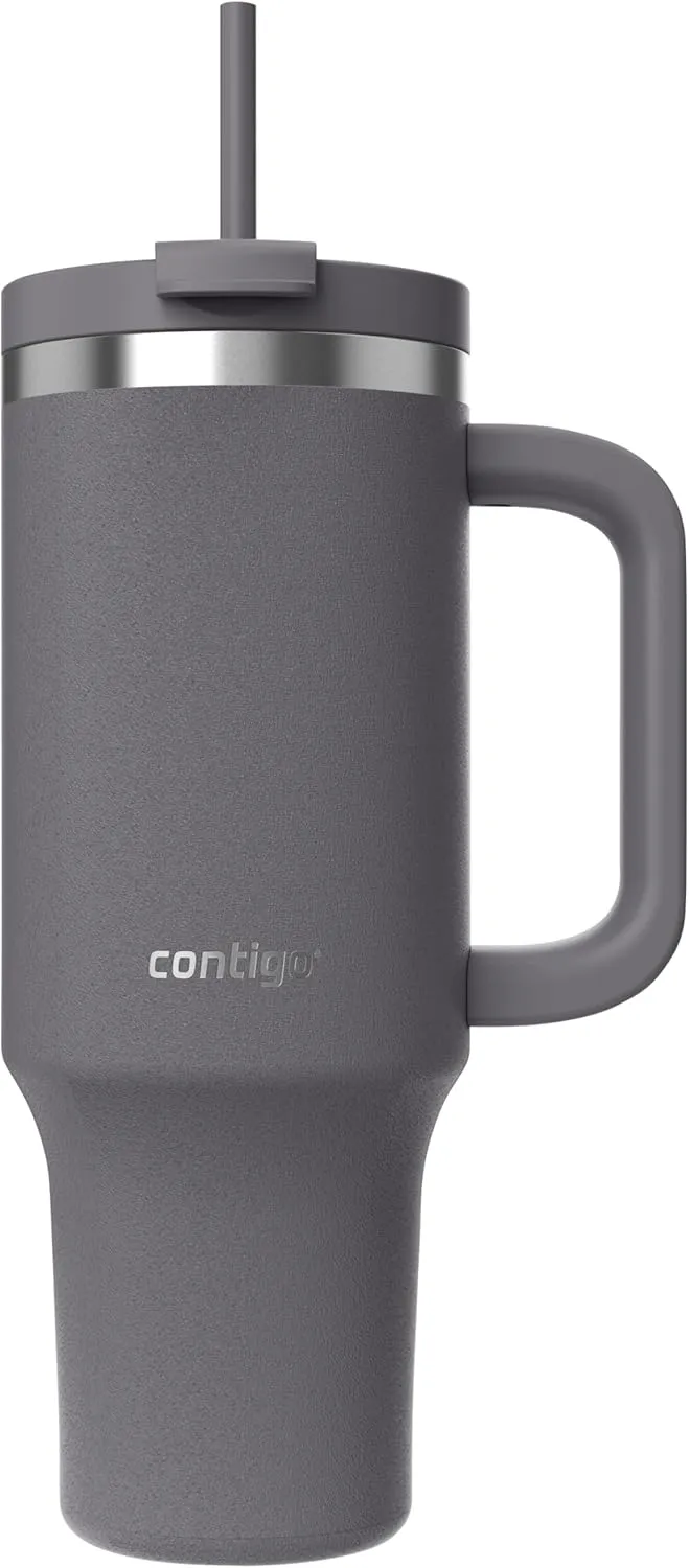 Contigo Tumbler 1200 ml with handle | Stainless Steel Vacuum Insulated Water Bottle with Straw and Lid | Cold for 29 hours | Travel Mug | Thermal Flask | BPA Free | Darkstone