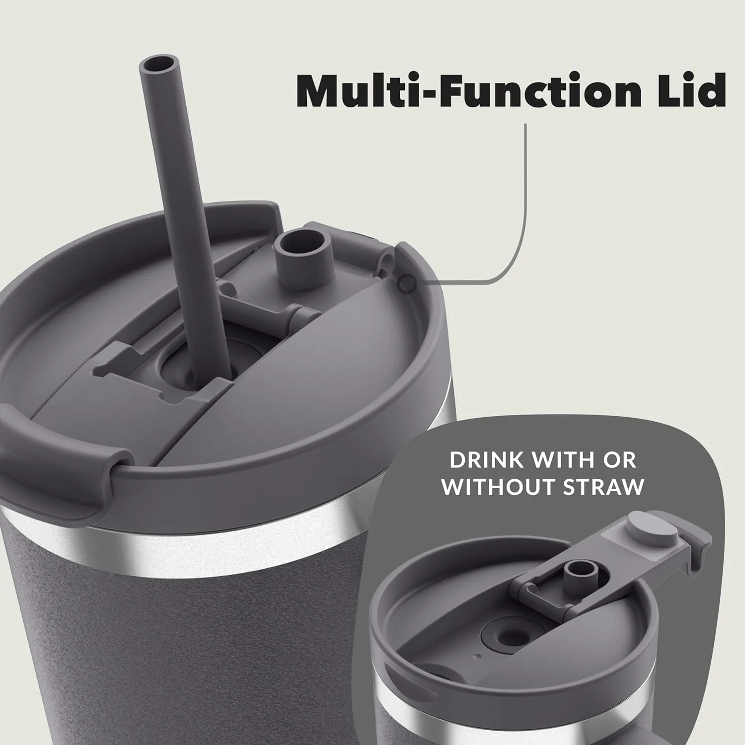 Contigo Tumbler 1200 ml with handle | Stainless Steel Vacuum Insulated Water Bottle with Straw and Lid | Cold for 29 hours | Travel Mug | Thermal Flask | BPA Free | Darkstone