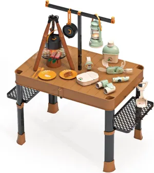 Contixo Kids Camping Toys Set - Outdoor Pretend Play Kit with Table, Food, Spray Stove, Glow Lantern, Binoculars, Compass, Tableware, Watch - Ideal Camping Playset for 3-6 Year Olds