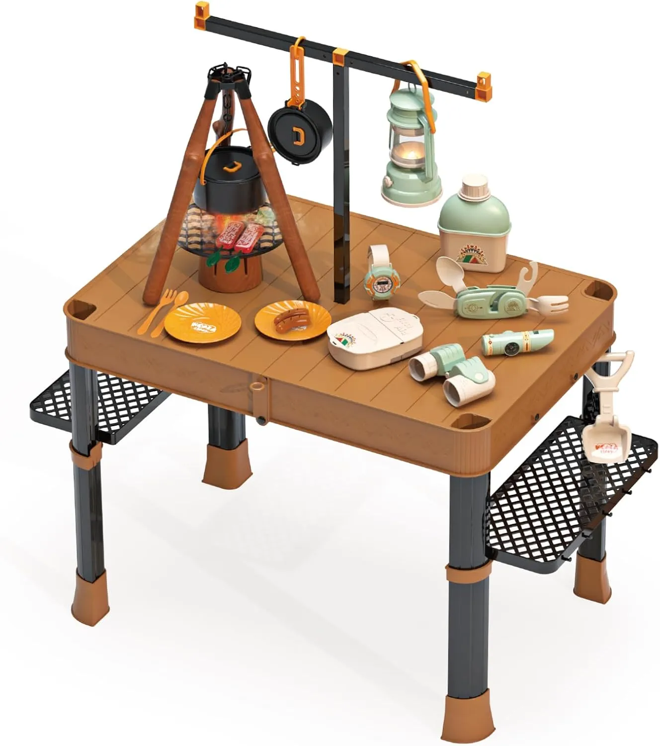 Contixo Kids Camping Toys Set - Outdoor Pretend Play Kit with Table, Food, Spray Stove, Glow Lantern, Binoculars, Compass, Tableware, Watch - Ideal Camping Playset for 3-6 Year Olds