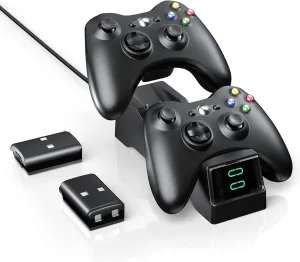 Controller Charger Station for Xbox 360,BOFFO Dual Charging Dock with 2pcs 1200mAh Rechargeable Battery Packs and a Charging Cable