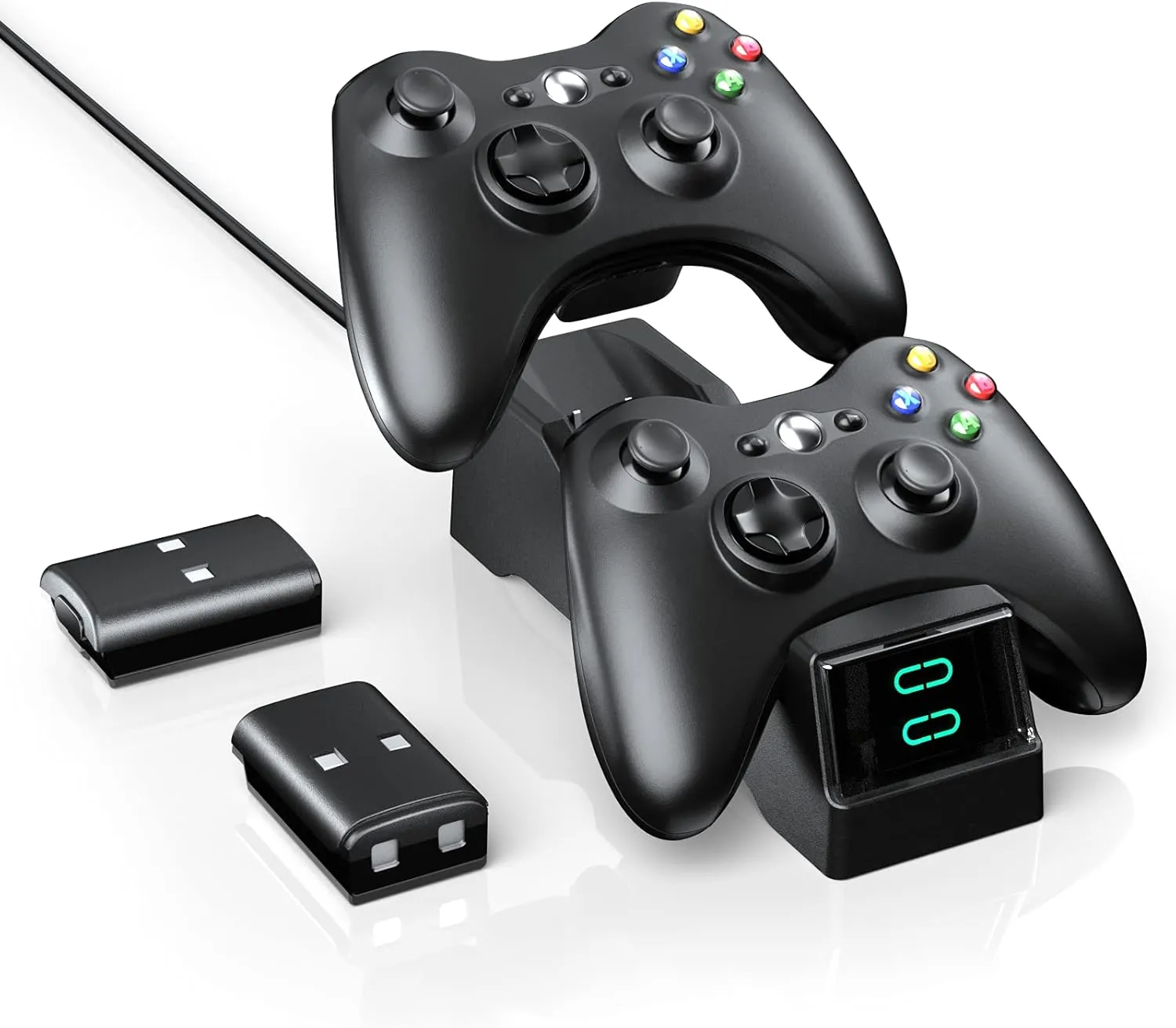 Controller Charger Station for Xbox 360,BOFFO Dual Charging Dock with 2pcs 1200mAh Rechargeable Battery Packs and a Charging Cable
