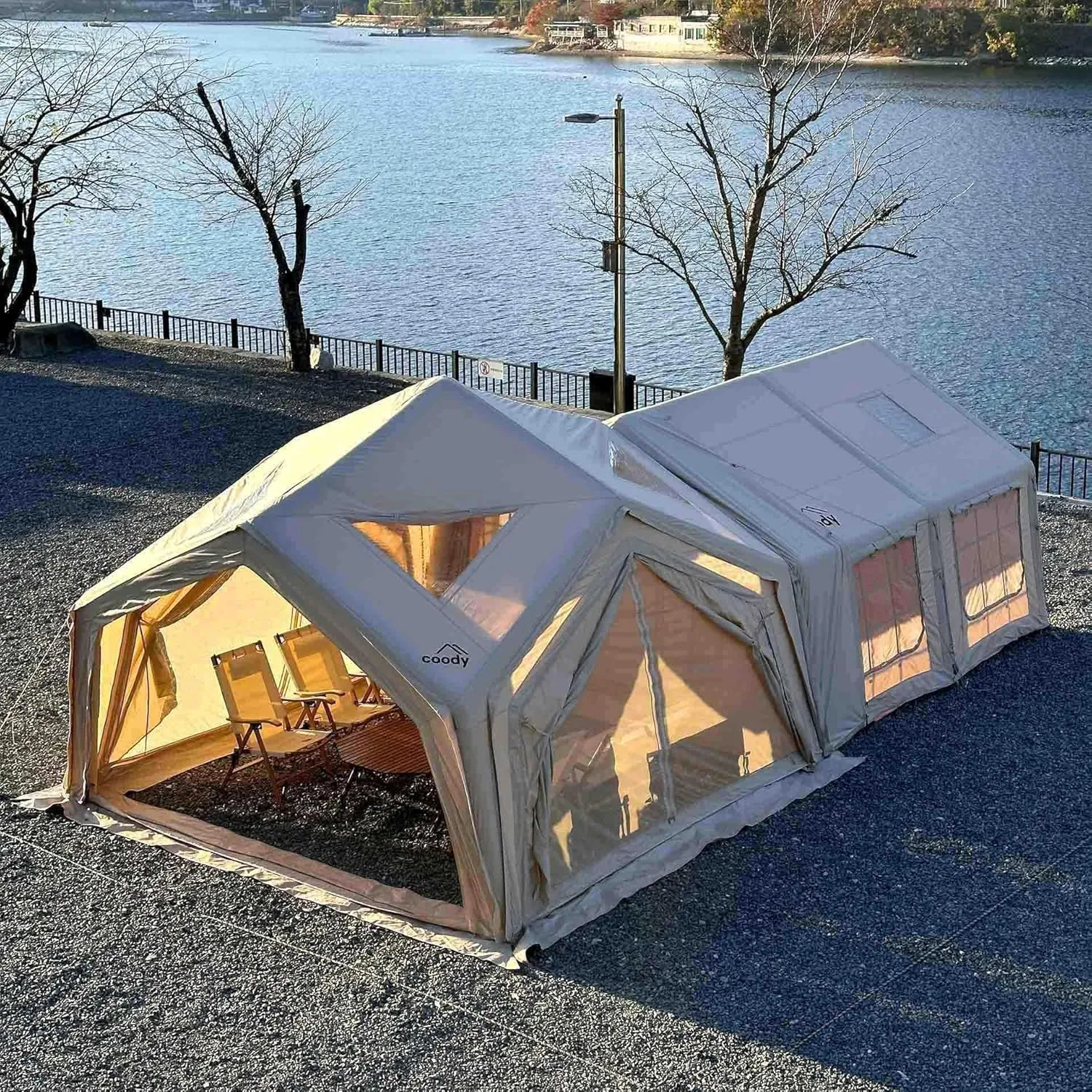 Coody | Rbm Outdoors Koala/Hub/Octopus Inflatable Tents for Camping with Stove Jack, 2/8/10 Person Luxury Canvas Blow Up Tent, 2 Room, Easy Setup Casa de Campaña, Large Inflatable House with Pump