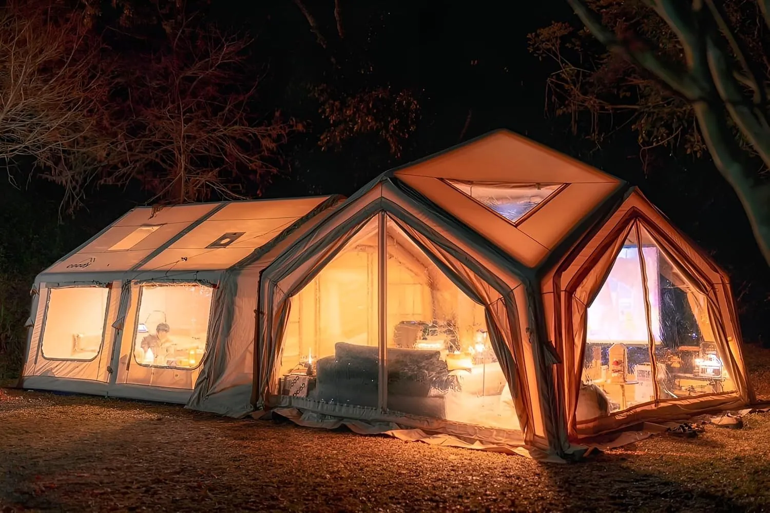 Coody | Rbm Outdoors Koala/Hub/Octopus Inflatable Tents for Camping with Stove Jack, 2/8/10 Person Luxury Canvas Blow Up Tent, 2 Room, Easy Setup Casa de Campaña, Large Inflatable House with Pump