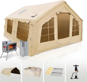 Coody | Rbm Outdoors Koala/Hub/Octopus Inflatable Tents for Camping with Stove Jack, 2/8/10 Person Luxury Canvas Blow Up Tent, 2 Room, Easy Setup Casa de Campaña, Large Inflatable House with Pump