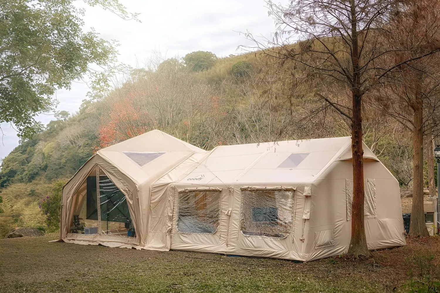 Coody | Rbm Outdoors Koala/Hub/Octopus Inflatable Tents for Camping with Stove Jack, 2/8/10 Person Luxury Canvas Blow Up Tent, 2 Room, Easy Setup Casa de Campaña, Large Inflatable House with Pump