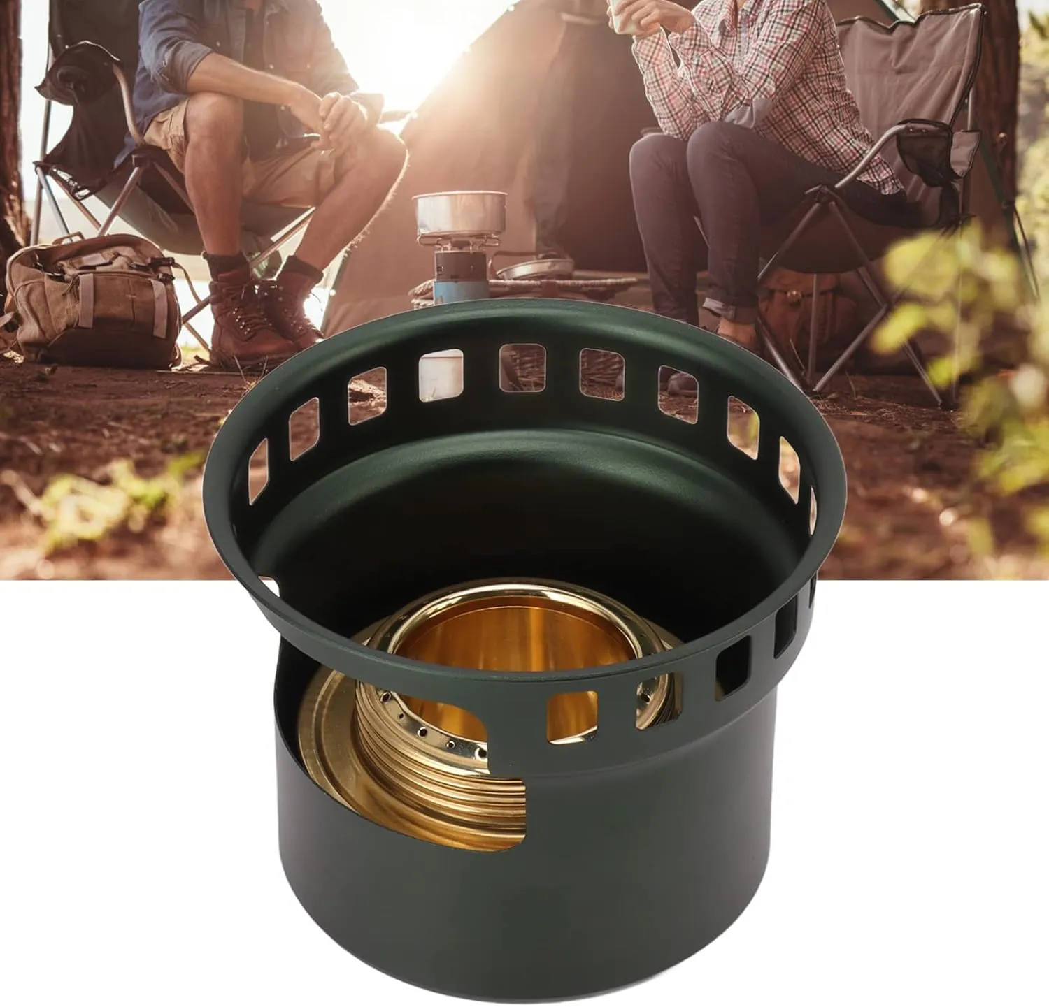Copper Windproof Portable Aluminium Alloy Alcohol Stove for Camping Picnic Cooking Pot Boiling (Dark Green)