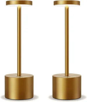 Cordless Rechargeable Table Lamp- LED Portable Table Lamps, 5000mAh Battery Operated 3 Color Dimmable Touch Lamps, Waterproof Lamp for Bedroom Dining Room Restaurant Outdoor (2P Gold)