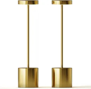 Cordless Table Lamps Set of 2, 3 Color Stepless Dimming, 5000mAh Rechargeable Battery Operated Lamp, Outdoor Cordless Lamp, for Dining Room, Living Room, Bedroom, Bar, Restaurant (Gold - 2)