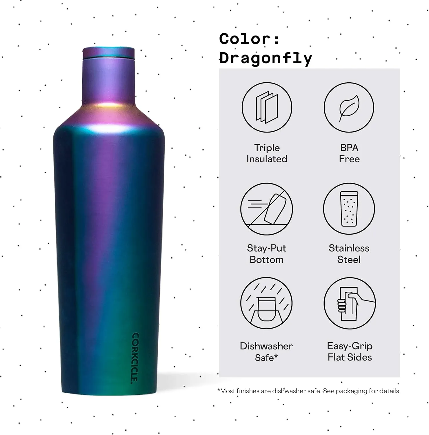 Corkcicle Classic Canteen Insulated Tumbler, Dragonfly, 25 oz – Reusable Water Bottle Keeps Beverages Cold for 25 Hours & Hot 12 Hours – Cupholder Friendly Tumbler with Screw-On Cap