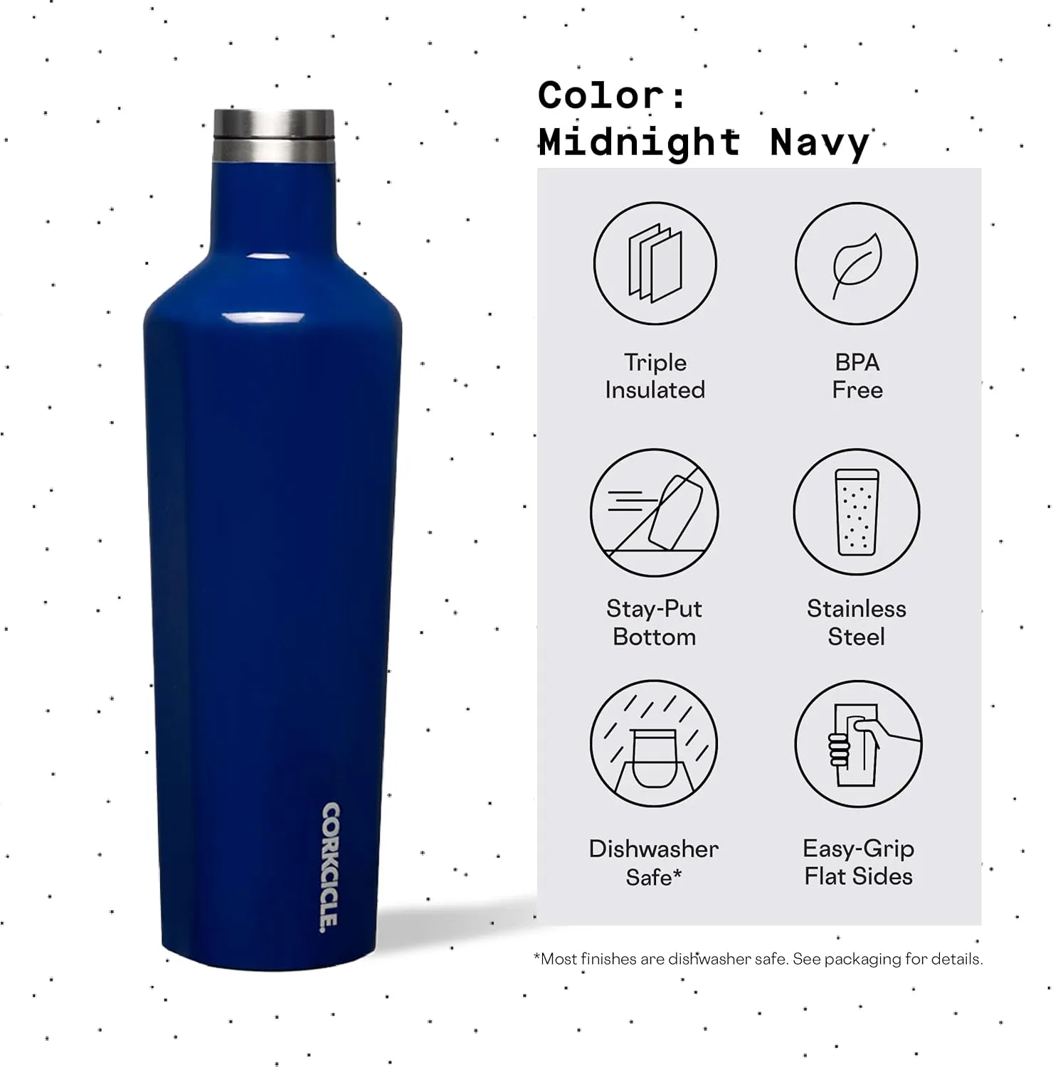 Corkcicle Classic Canteen Insulated Tumbler, Gloss Midnight Navy, 25 oz – Reusable Water Bottle Keeps Beverages Cold for 25 Hours & Hot 12 Hours – Cupholder Friendly Tumbler with Screw-On Cap