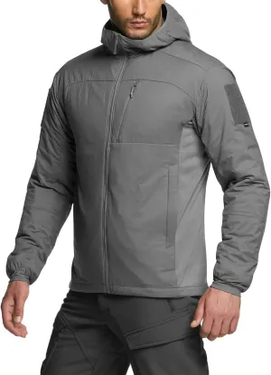 CQR Men's Insulated Hooded Tactical Jacket, Lightweight Mid-Layer Warm Hoodie, Water Resistant Full Zip Hiking Work Coat