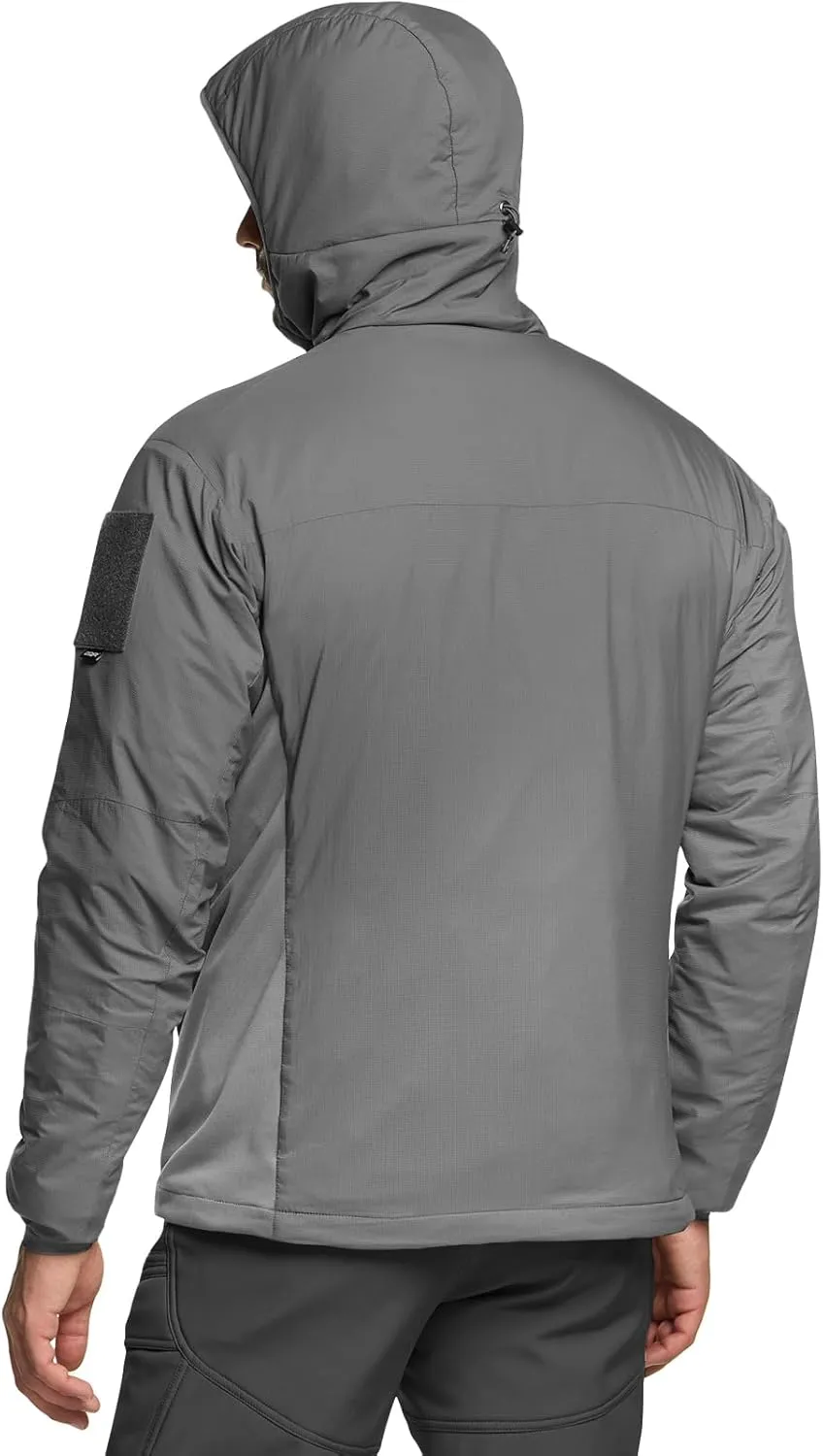 CQR Men's Insulated Hooded Tactical Jacket, Lightweight Mid-Layer Warm Hoodie, Water Resistant Full Zip Hiking Work Coat