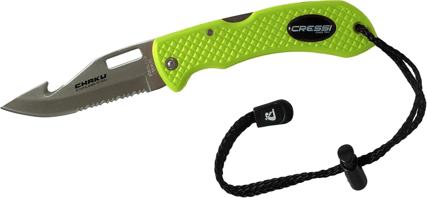 Cressi Underwater Dive Knife - Stainless Steel Dual Serrated and Smooth Blade - Ideal for Freediving and Scuba Diving - Chaku: Designed in Italy