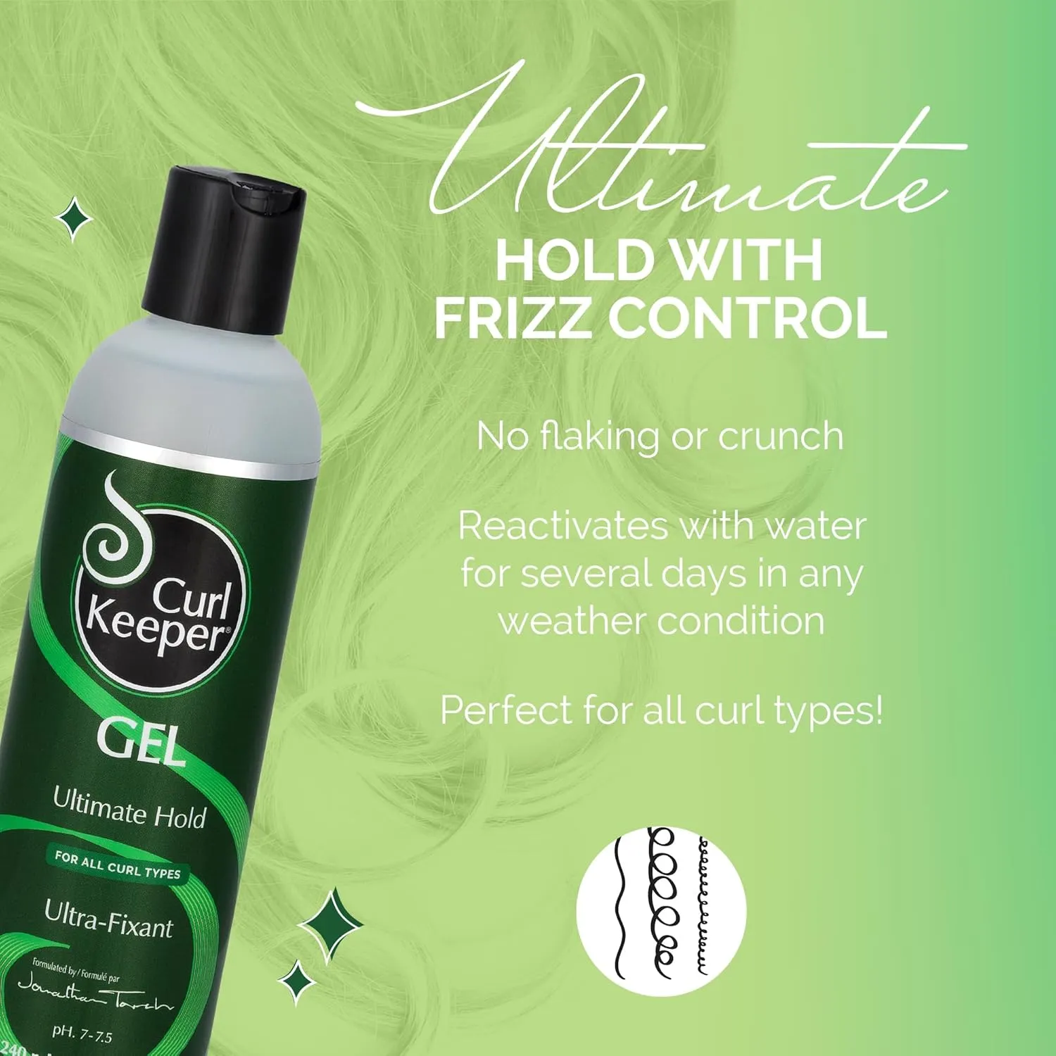 Curl Keeper Ultimate Hold Hair Gel for Curly Hair, 8 Fl Oz - Frizz-Free Hair Styling Gel for Men & Women - Light-Weight Formula Holds Curls with No Product Build Up - Wavy & Curly Hair Products