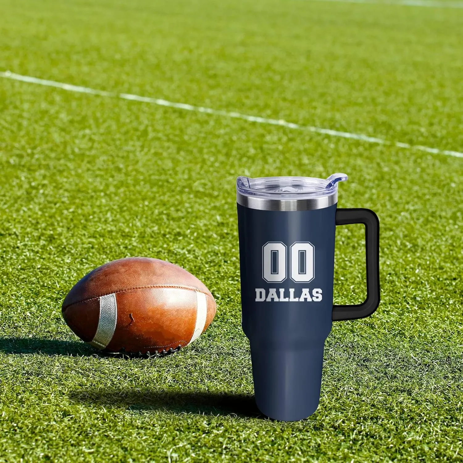 Custom 40 oz Tumbler for Dallas Football Fans Gifts for Men Women Ideas - 40 oz Tumbler with Handle and Straw Lid Leak Proof - Customized Number Personalized Dallas Cup Coffee Mug