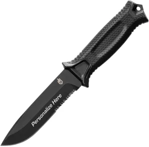 Custom Engraved Gerber Strongarm Black Serrated Edge Fixed Blade Knife
