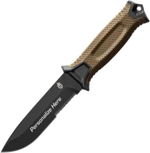 Custom Engraved Gerber Strongarm Coyote Brown Serrated Edge Fixed Blade Knife