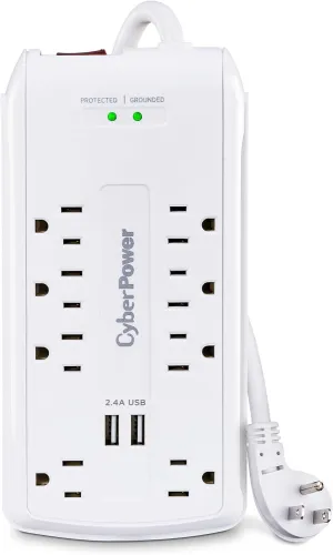 CyberPower CSP806U Professional Surge Protector, 3000J/125V, 15A, 8 Outlets, 2 USB Charging Ports, 6 Foot Cord, White, UL Listed