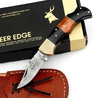 Damascus Folding Knife | Pocket Knife | Camping Hunting Survival | Unique Gift | Black Brown