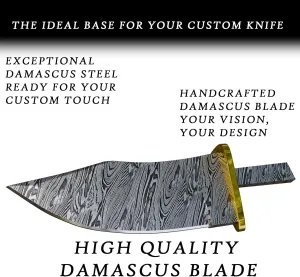 Damascus Steel 5 Inch Blank Blade | Custom Knife Making | Damascus Steel Blade for DIY Crafting | Unfinished Blade Ready for Handle Attachment | Hunting Knife | Fire Forged