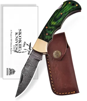 Damascus Steel Folding Knife - Premium Pocket Knife With Bone Handle Edc Small Youth Pocket KnifeTactical Serrated Camping Men Hunting Knife Sharp Blade (Green)