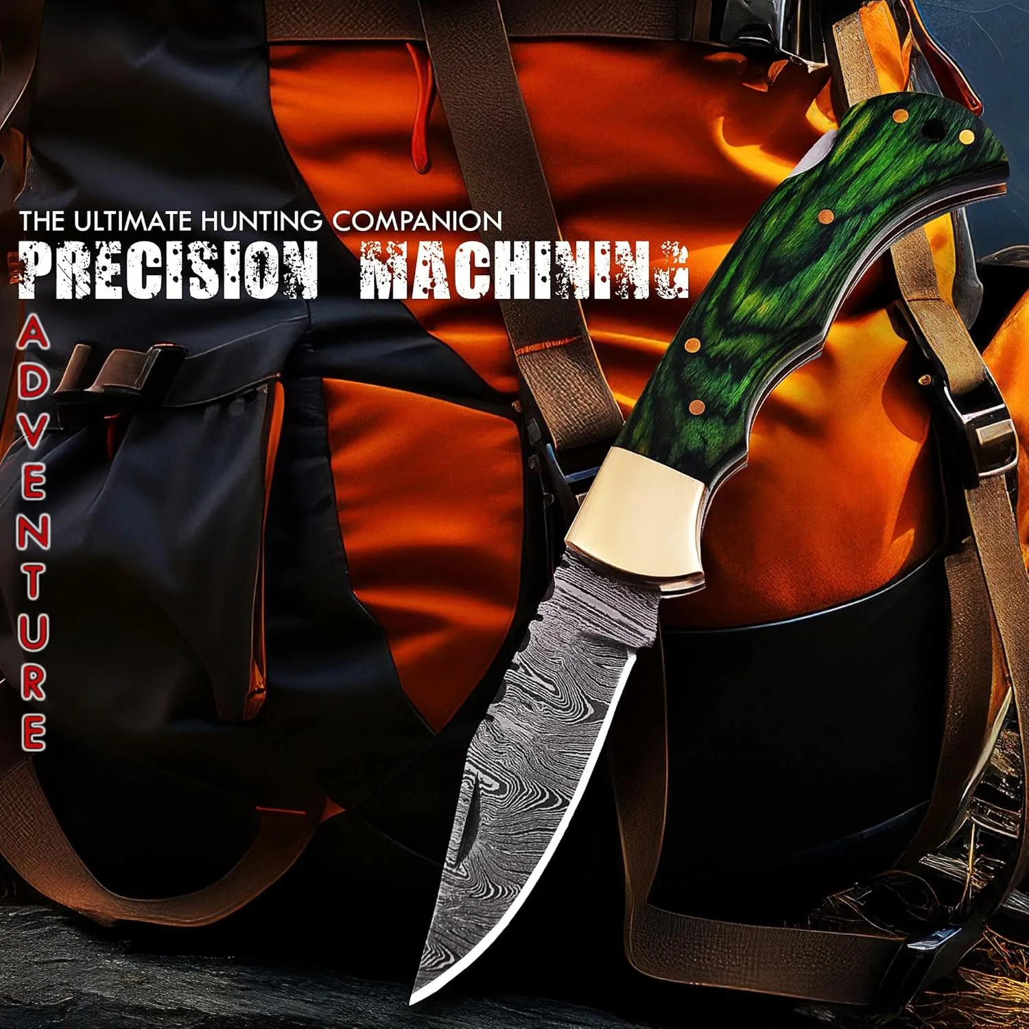 Damascus Steel Folding Knife - Premium Pocket Knife With Bone Handle Edc Small Youth Pocket KnifeTactical Serrated Camping Men Hunting Knife Sharp Blade (Green)