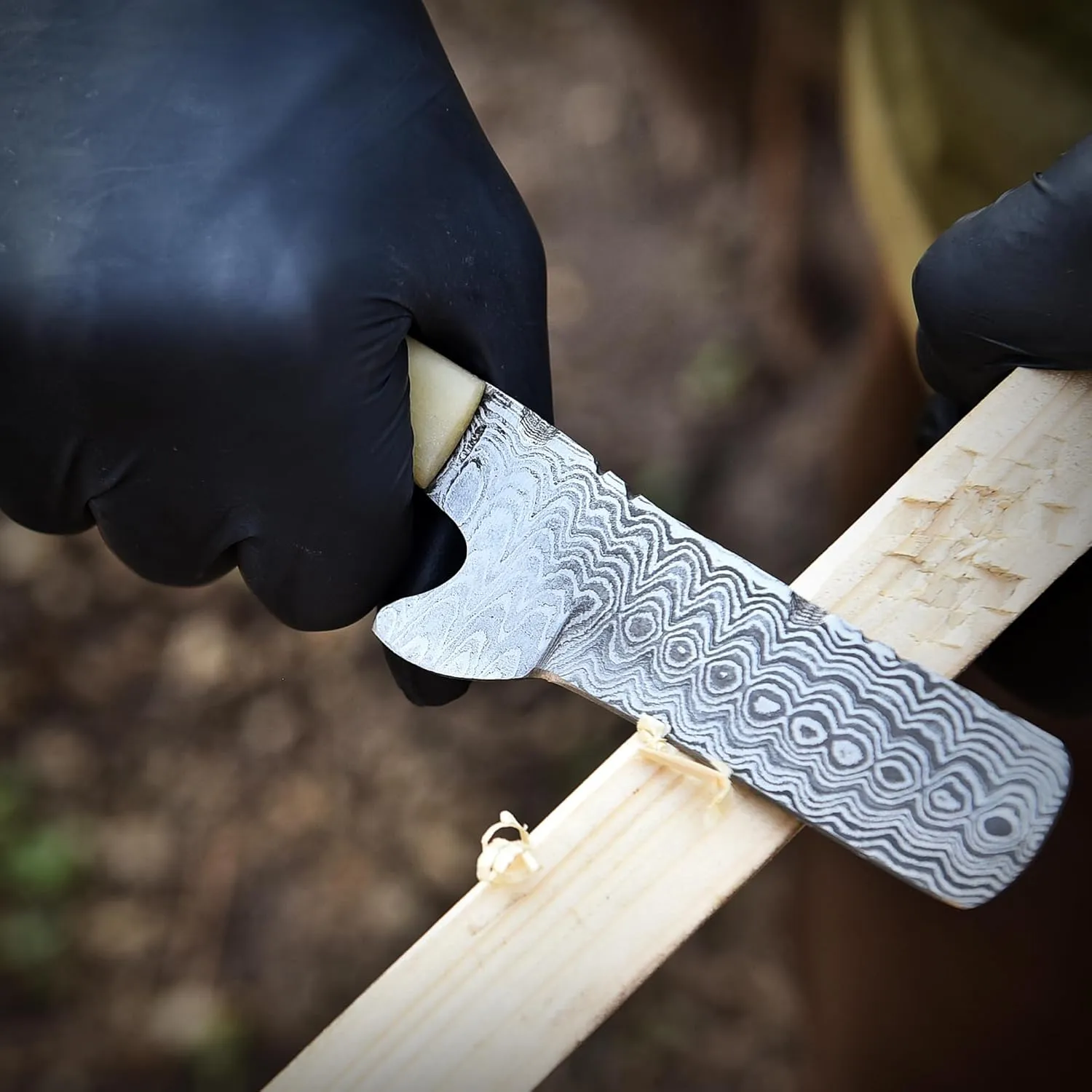 Damascus Steel Knife with Bone Handle, Custom Handcrafted Hunting and Survival Knife, Full Tang Blade with Leather Sheath - Outdoor Camping, EDC, and Bushcraft Tool