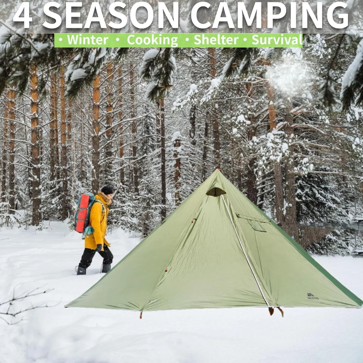 DANCHEL OUTDOOR Backpacking Large Hot Tent w/Stove Jack, Portable Tipi Tent with TSG Titanium Folding Wood Stove for 4-6 Person Winter Camping Hunting, 5m/16.4ft