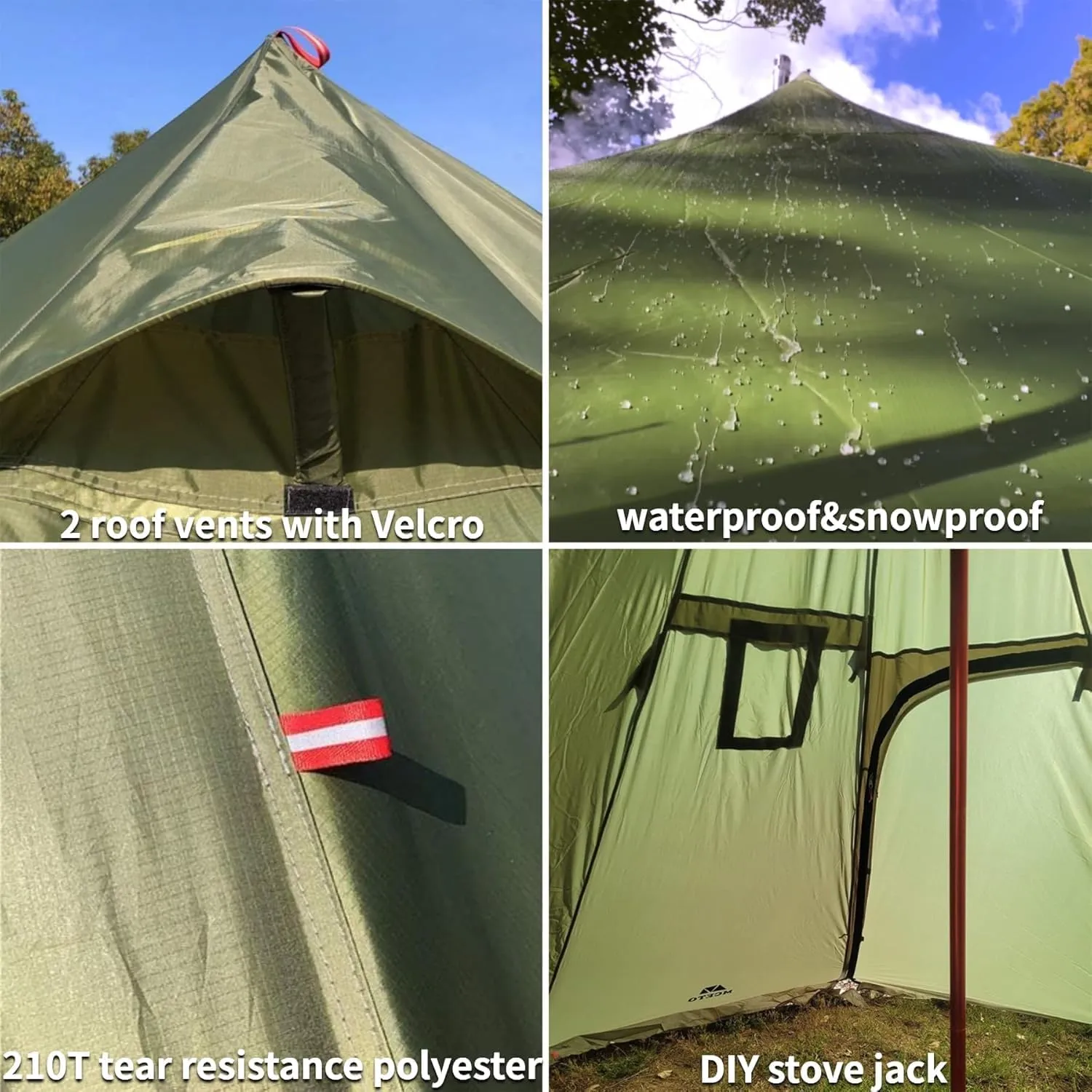 DANCHEL OUTDOOR Backpacking Large Hot Tent w/Stove Jack, Portable Tipi Tent with TSG Titanium Folding Wood Stove for 4-6 Person Winter Camping Hunting, 5m/16.4ft