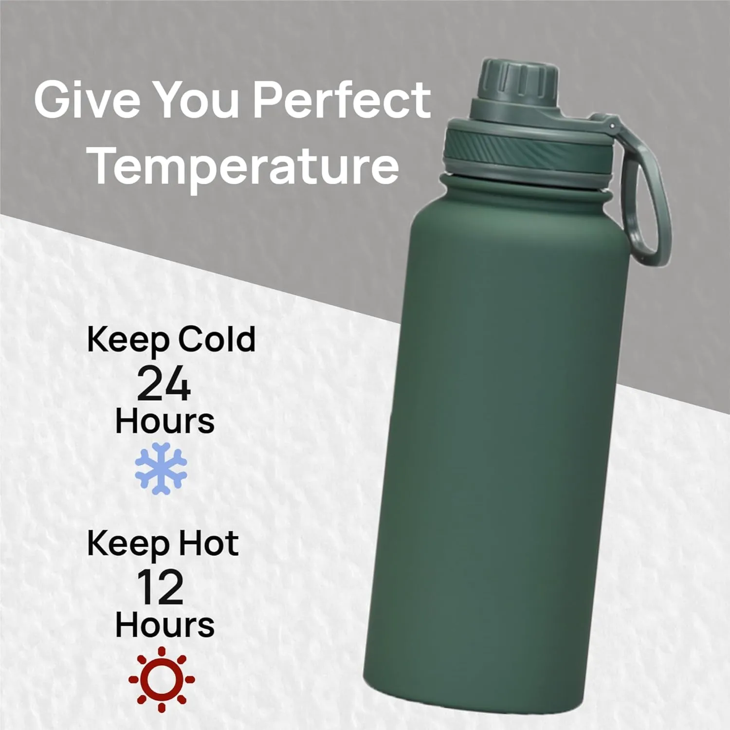 Dark Green Water Bottle 32oz, Forest Green Large Insulated Stainless Steel Water Flask, Big Sports Travel Mens Water Bottle with 2 Lids, Insulated Thermal Mug Cup for Gym,Hiking