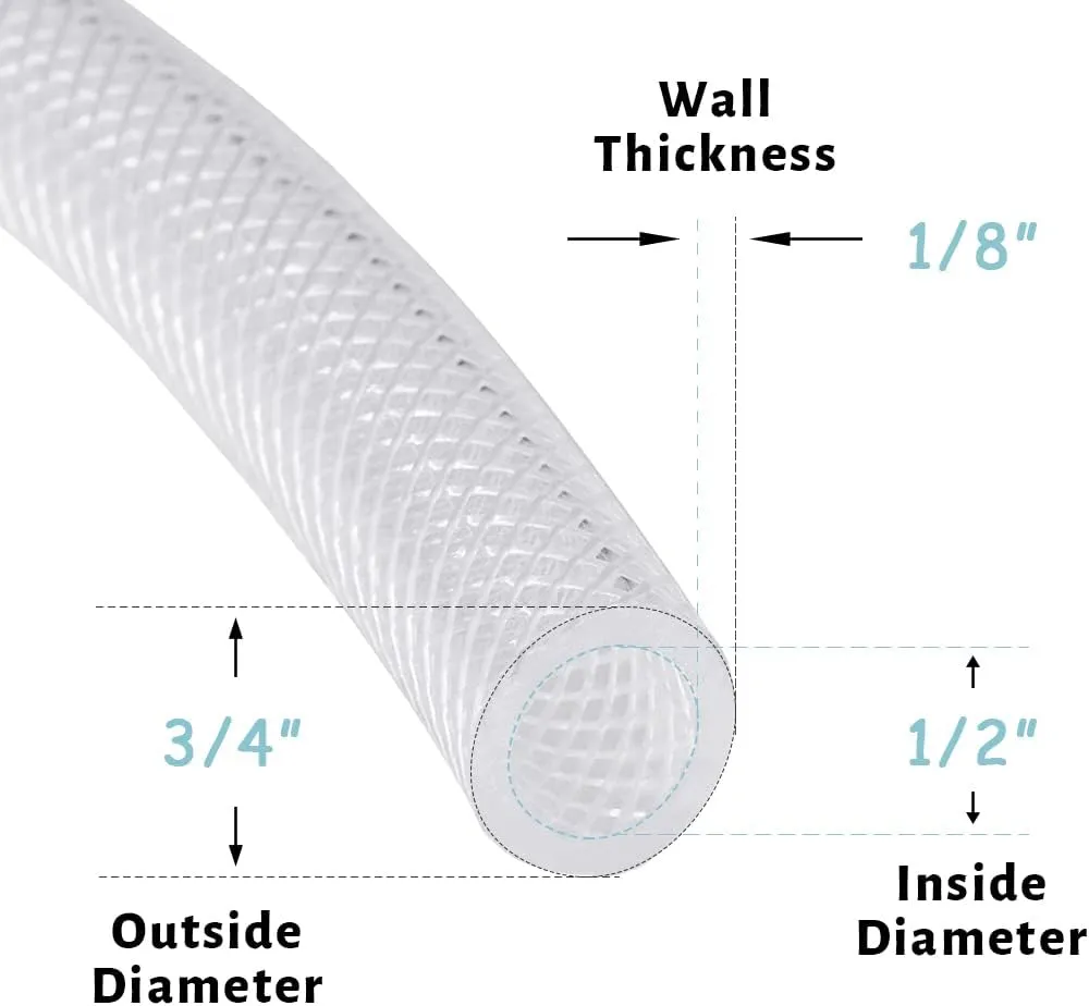 DAVCO 1/2" ID × 100 ft Heavy Duty Braided Clear Plastic Vinyl Tubing, Flexible High Pressure Reinforced PVC Vinyl Tube Hose, Non-toxic, BPA Free