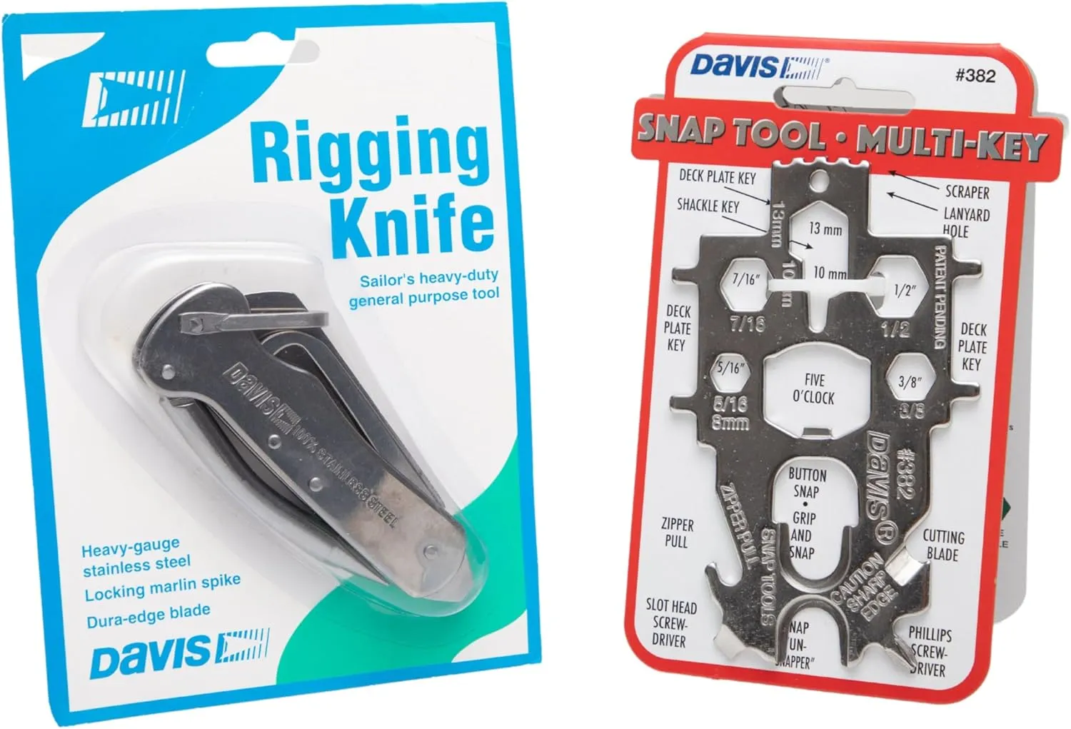 Davis Stainless Steel Snap Tool - Multi Key 382 & Deluxe Rigging Knife Sailing Bundle (2 items)