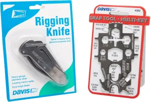 Davis Stainless Steel Snap Tool - Multi Key 382 & Deluxe Rigging Knife Sailing Bundle (2 items)